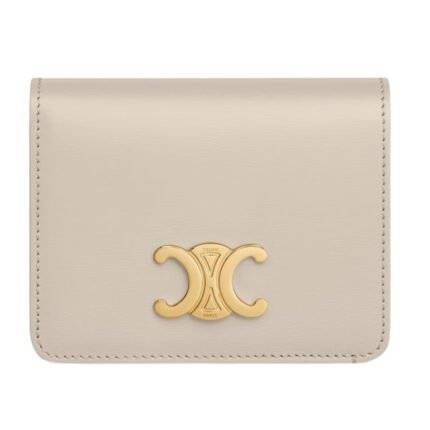 CELINE TRIOMPHE COMPACT WALLET IN SHINY CALFSKIN BLACK