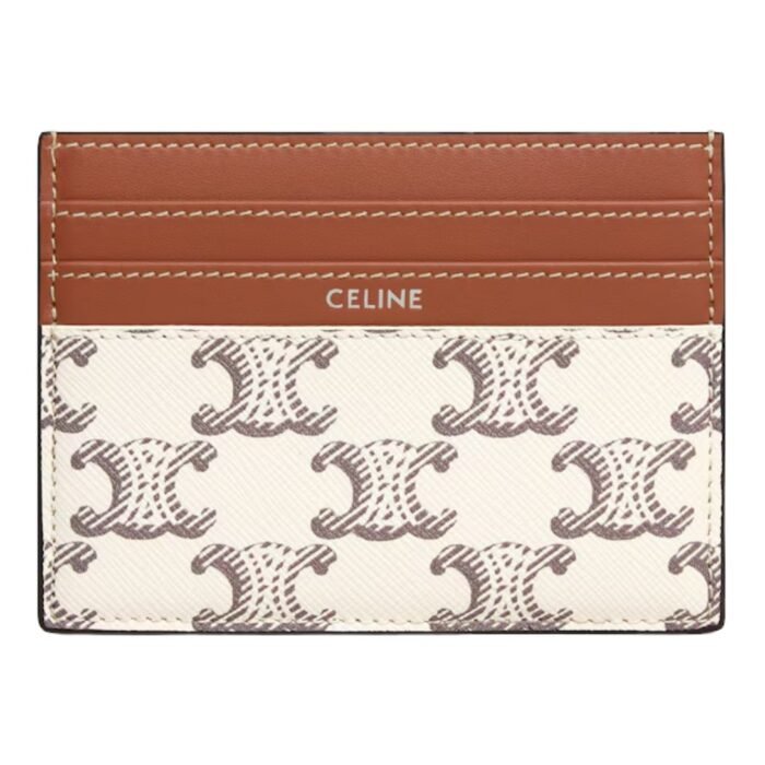 CELINE LARGE CARD HOLDER IN TRIOMPHE CANVAS AND CALFSKIN TAN