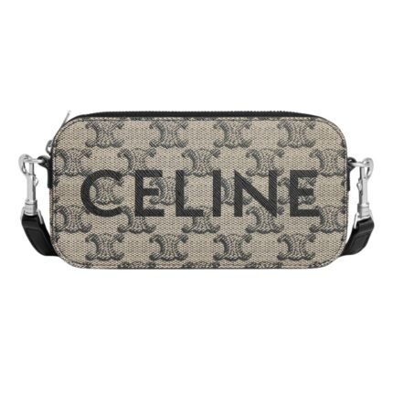 CELINE HORIZONTAL POUCH IN TRIOMPHE CANVAS WITH CELINE PRINT BEIGE