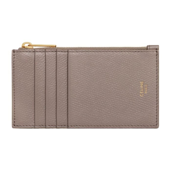 CELINE ZIPPED COMPACT CARD HOLDER ESSENTIALS IN GRAINED CALFSKIN BLACK