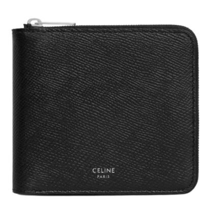 CELINE ZIPPED BI FOLD WALLET WITH COIN COMPARTMENT IN GRAINED CALFSKIN