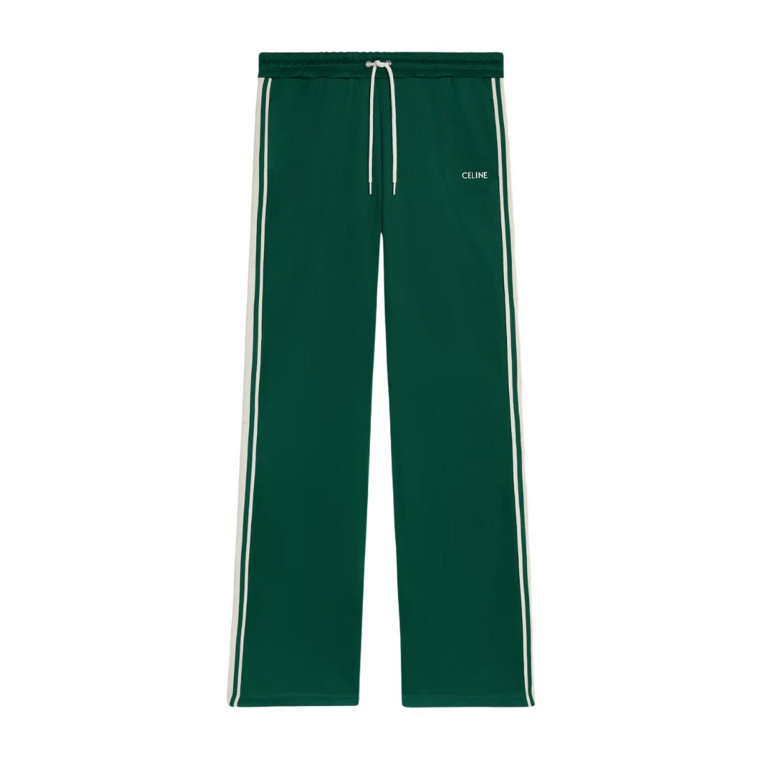 1 CELINE TRACKSUIT PANTS IN DOUBLE FACE JERSEY VERT BOUTEILLE-OFF WHITE