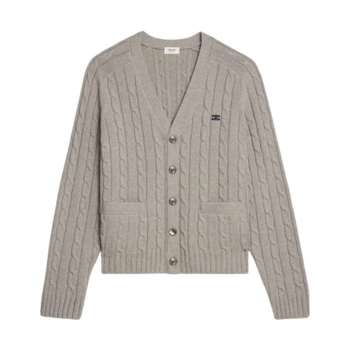 CELINE TRIOMPHE CARDIGAN IN CABLE KNIT CASHMERE CREAM
