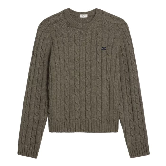 CELINE CABLE KNIT TRIOMPHE SWEATER IN CASHMERE BLACK