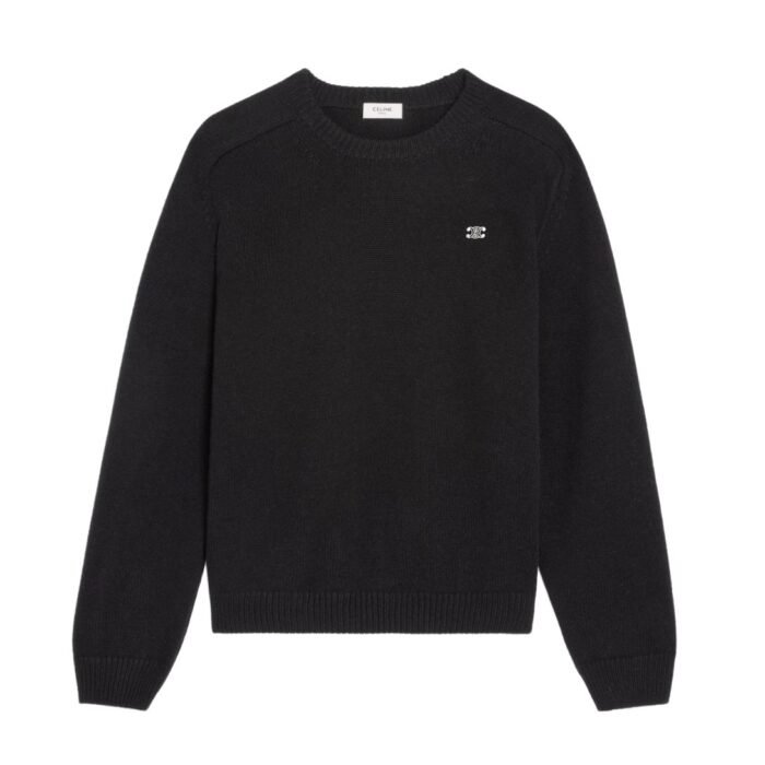 CELINE TRIOMPHE CREW NECK SWEATER IN WOOL AND CASHMERE GREY-OFF WHITE