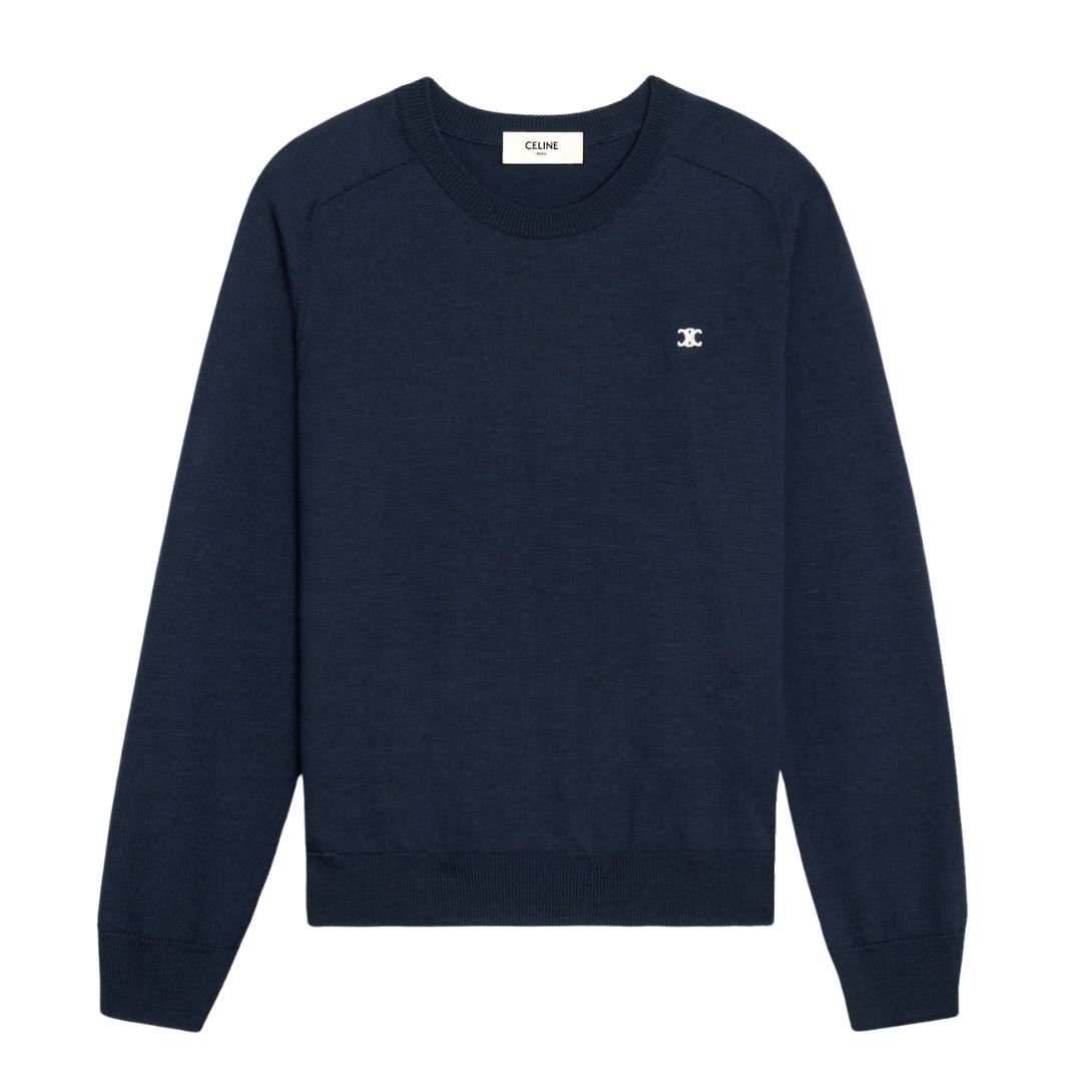 1 CELINE TRIOMPHE CREW NECK SWEATER IN WOOL BLACK