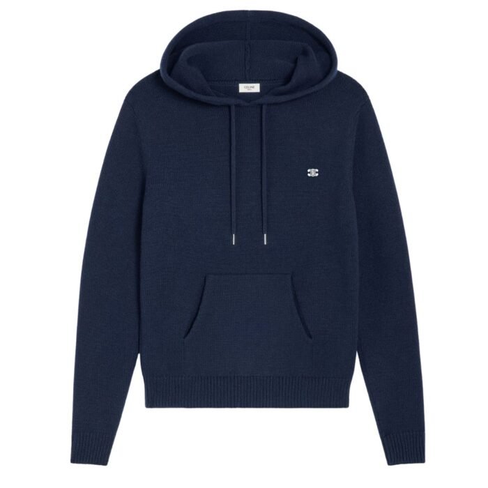 CELINE TRIOMPHE HOODED SWEATER IN CASHMERE WOOL BLACK-OFF WHITE