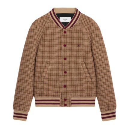CELINE TRIOMPHE TEDDY JACKET IN HOUNDSTOOTH WOOL