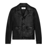CELINE STRAIGHT CUT BLOUSON JACKET IN WAXED LAMBSKIN BLACK
