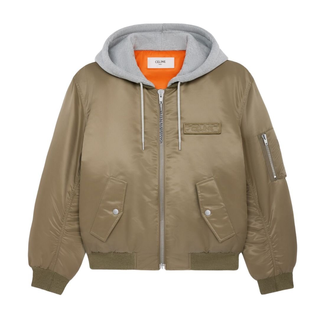 1 CELINE HOODED BOMBER JACKET IN NYLON TWILL