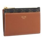 CELINE ZIPPED CARD HOLDER IN TRIOMPHE CANVAS AND LAMBSKIN TAN
