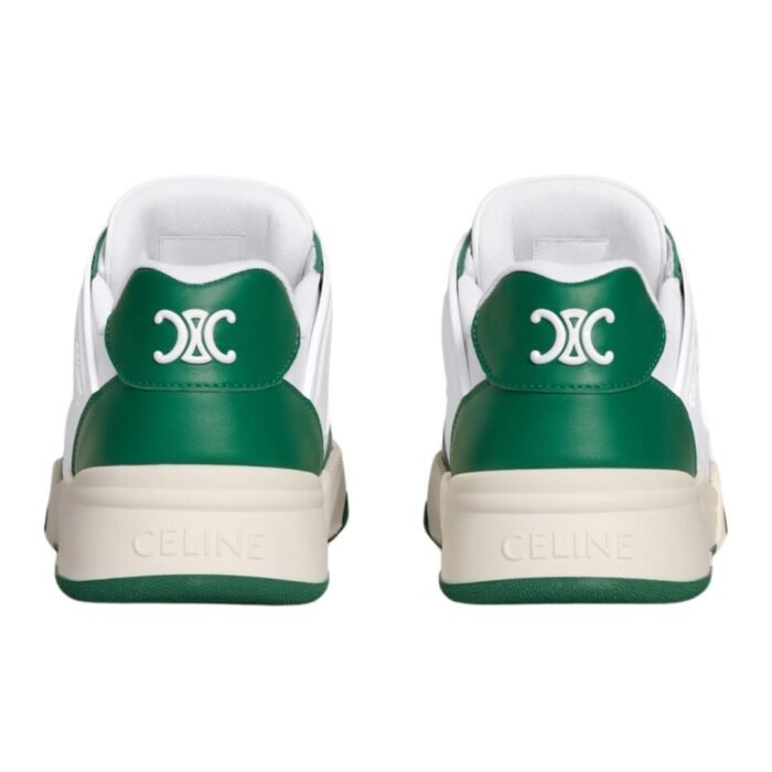 CELINE TRAINER CT 09 LOW LACE UP SNEAKER IN CALFSKIN AND MESH OPTIC WHITE-GREEN