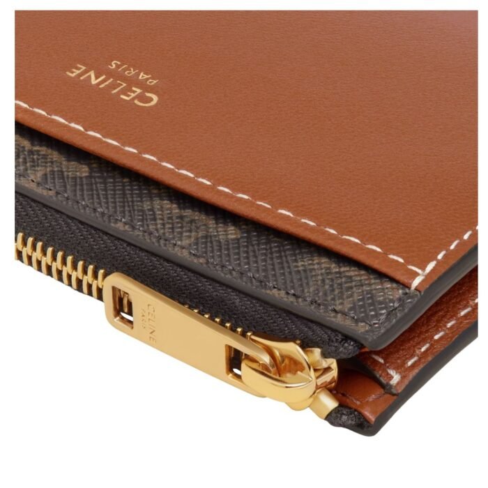 CELINE ZIPPED CARD HOLDER IN TRIOMPHE CANVAS AND LAMBSKIN TAN