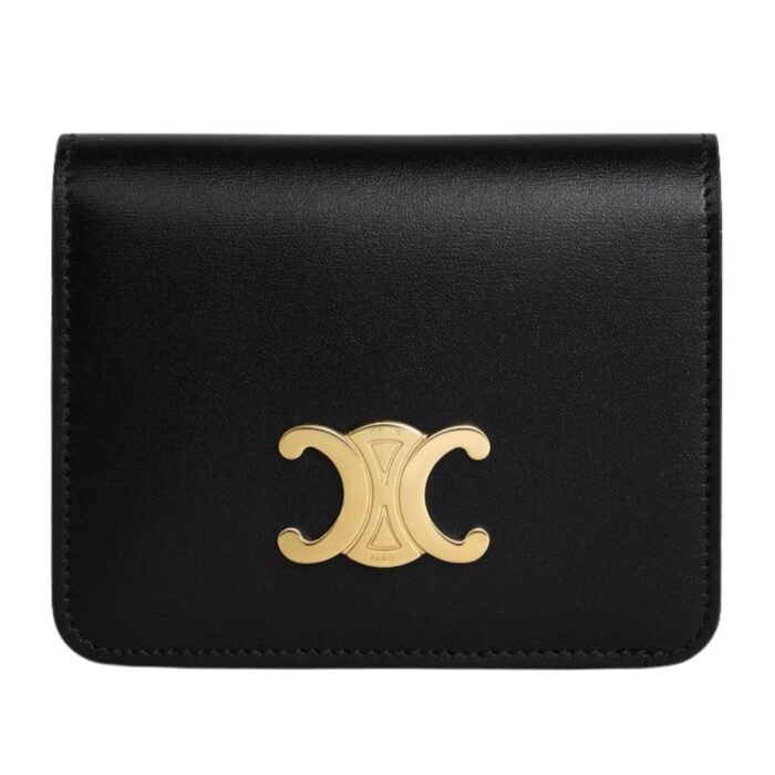 CELINE TRIOMPHE COMPACT WALLET IN SHINY CALFSKIN CAPPUCCINO