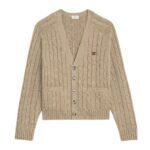 CELINE TRIOMPHE CARDIGAN IN CABLE KNIT CASHMERE LIGHT GREY
