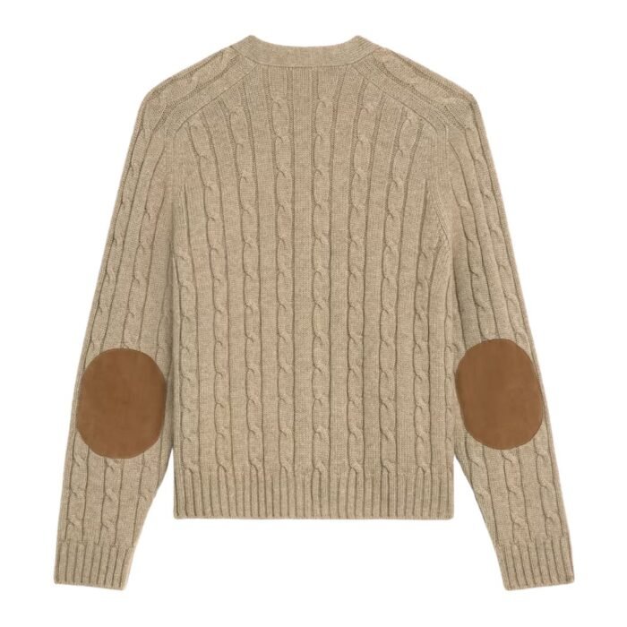 CELINE TRIOMPHE CARDIGAN IN CABLE KNIT CASHMERE LIGHT TAUPE