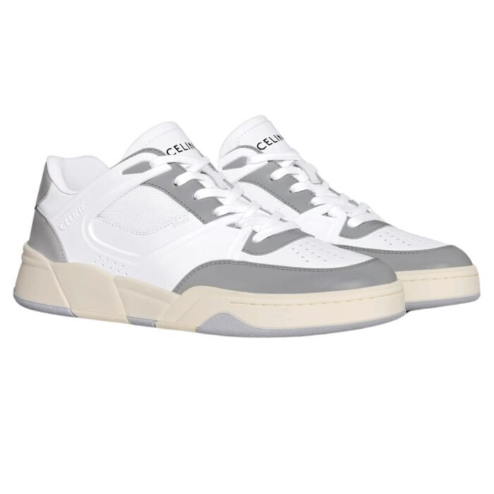 CELINE TRAINER CT 09 LOW LACE UP SNEAKER IN CALFSKIN AND MESH OPTIC WHITE-BEIGE