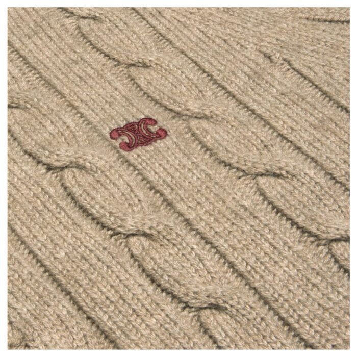 CELINE TRIOMPHE CARDIGAN IN CABLE KNIT CASHMERE LIGHT TAUPE