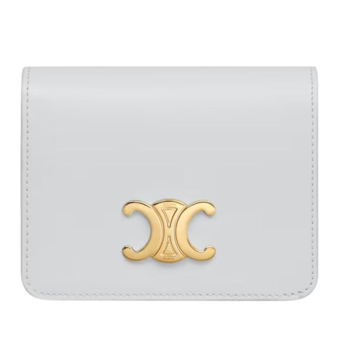 CELINE TRIOMPHE COMPACT WALLET IN SHINY CALFSKIN CAPPUCCINO