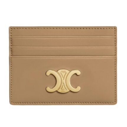 CELINE CARD HOLDER TRIOMPHE IN SHINY CALFSKIN SMOKED BROWN