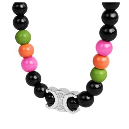 CELINE SAN ONOFRE TRIOMPHE BRACELET IN ONYX GLASS PEARLS AND BRASS WITH RHODIUM FINISH