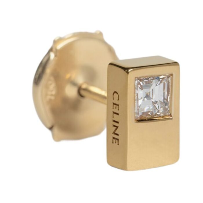 CELINE SENTIMENTAL DOUBLE SQUARE STUD IN YELLOW GOLD AND DIAMOND