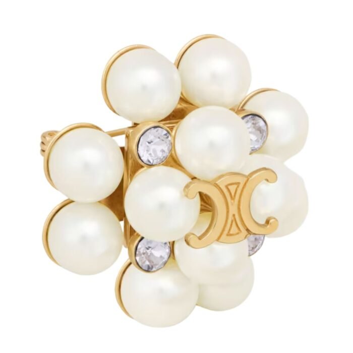 CELINE LES PERLES BROOCH IN STRASS RESIN PEARLS BRASS WITH GOLD FINISH AND STEEL