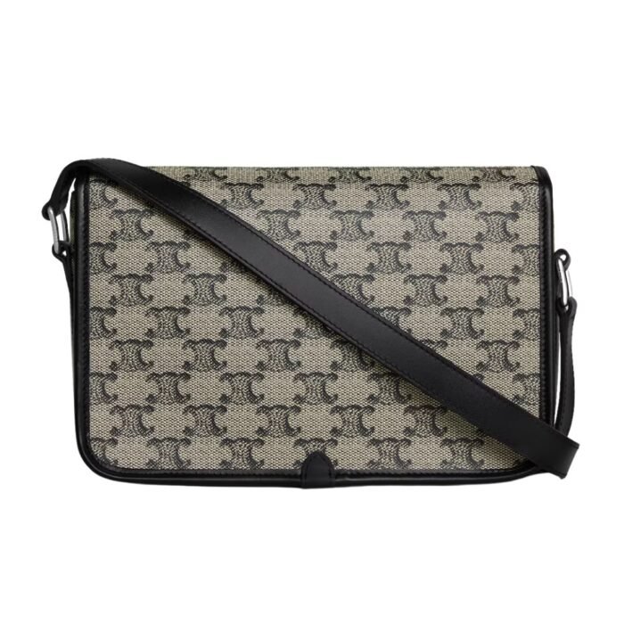 CELINE SMALL FOLCO MESSENGER IN TRIOMPHE CANVAS AND CALFSKIN BEIGE