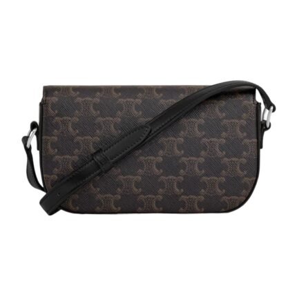 CELINE SMALL CROSSBODY BAG TRIOMPHE IN TRIOMPHE CANVAS AND CALFSKIN BLACK