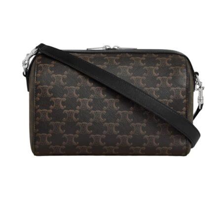 CELINE MINI BOSTON IN TRIOMPHE CANVAS AND CALFSKIN BLACK