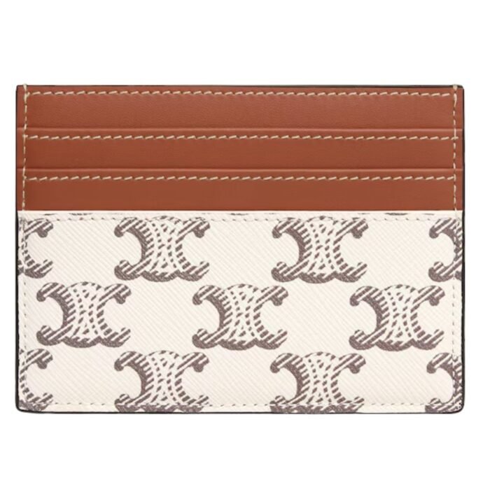 CELINE LARGE CARD HOLDER IN TRIOMPHE CANVAS AND CALFSKIN TAN