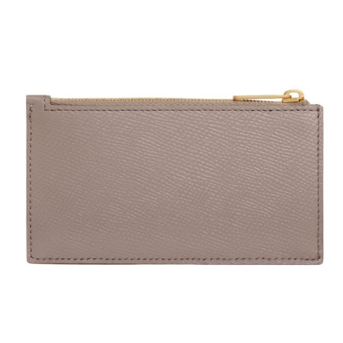 CELINE ZIPPED COMPACT CARD HOLDER ESSENTIALS IN GRAINED CALFSKIN PEBBLE