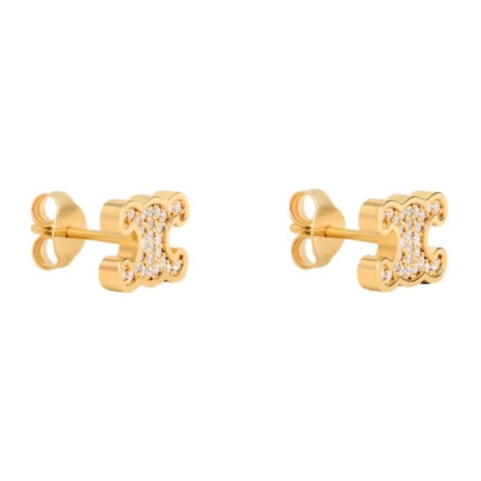 CELINE TRIOMPHE RHINESTONE STUDS IN STRASS AND BRASS WITH GOLD FINISH