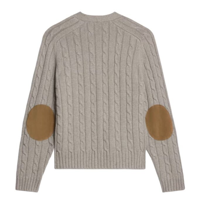 CELINE TRIOMPHE CARDIGAN IN CABLE KNIT CASHMERE LIGHT GREY