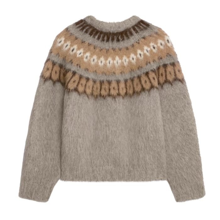 CELINE CREW NECK SWEATER IN BRUSHED FAIR ISLE ALPACA WOOL