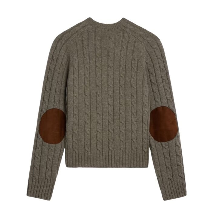 CELINE CABLE KNIT TRIOMPHE SWEATER IN CASHMERE TAUPE