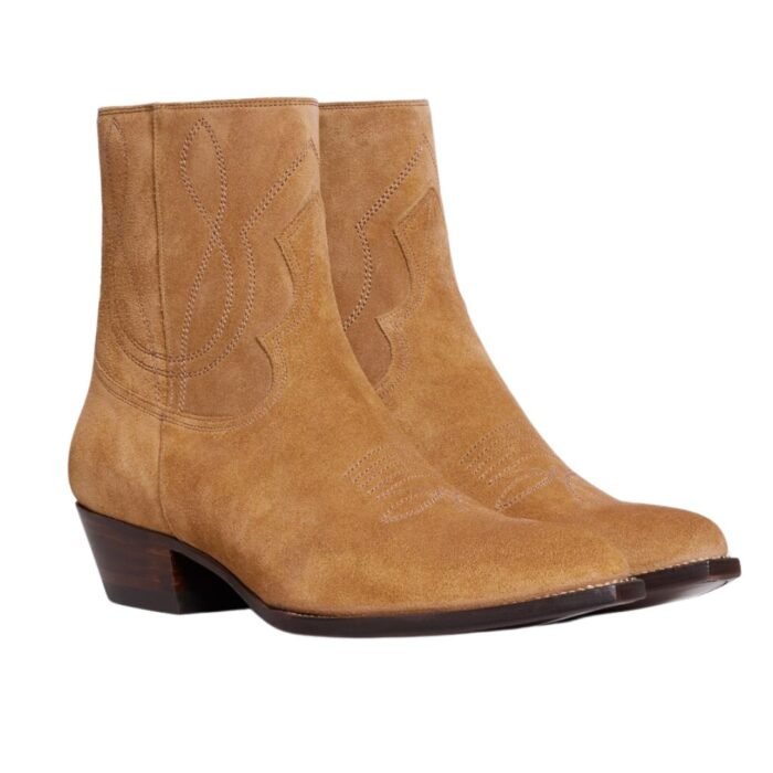 CELINE WESTERN ZIPPED BOOTS IN SUEDE CALFSKIN