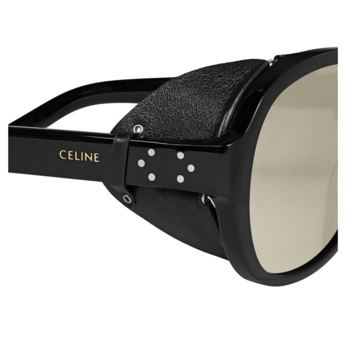 CELINE BLACK FRAME 57 SUNGLASSES IN ACETATE WITH LEATHER BLACK