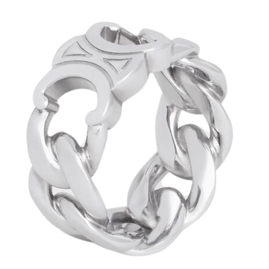 2 CELINE TRIOMPHE GOURMETTE RING IN BRASS WITH RHODIUM FINISH