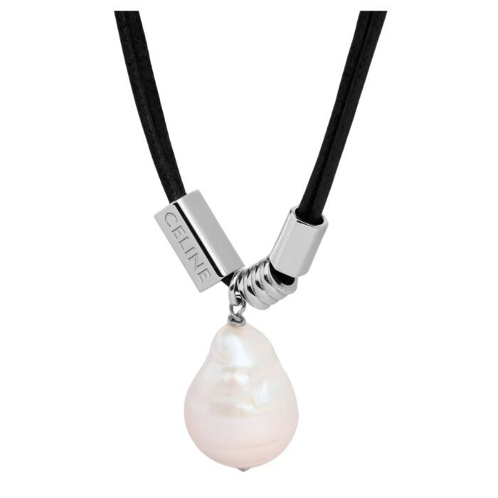 CELINE SAN ONOFRE BAROQUE PEARL NECKLACE IN CULTURED PEARL COTTON AND BRASS WITH RHODIUM FINISH