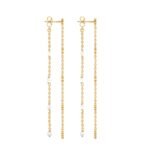 CELINE LES PERLES LONG EARRINGS IN BRASS WITH GOLD FINISH AND RESIN PEARLS