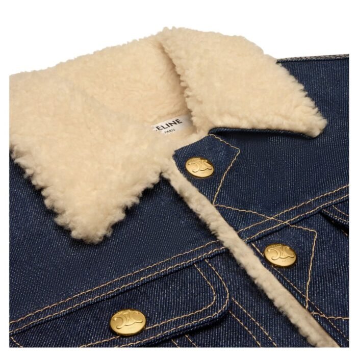 CELINE TRUCKER SHERPA JACKET IN RAW WASH DENIM