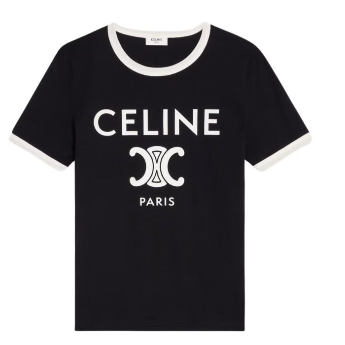 CELINE PARIS T SHIRT IN COTTON JERSEY OFF WHITE