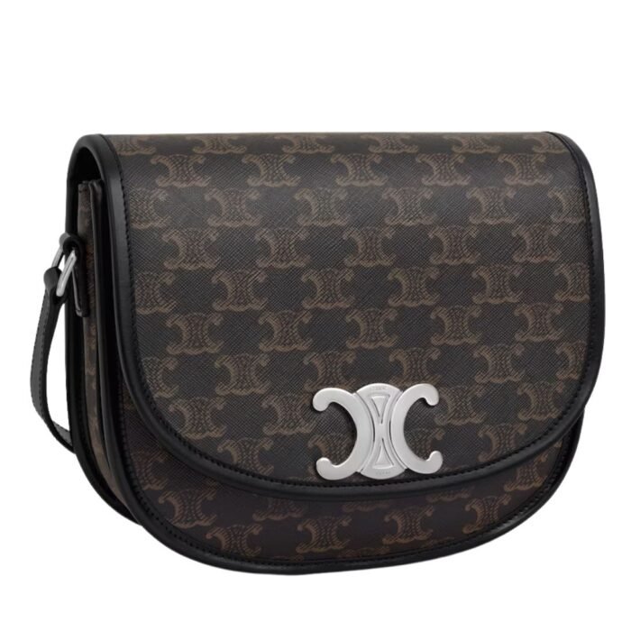 CELINE MEDIUM BESACE TRIOMPHE IN TRIOMPHE CANVAS AND CALFSKIN BLACK