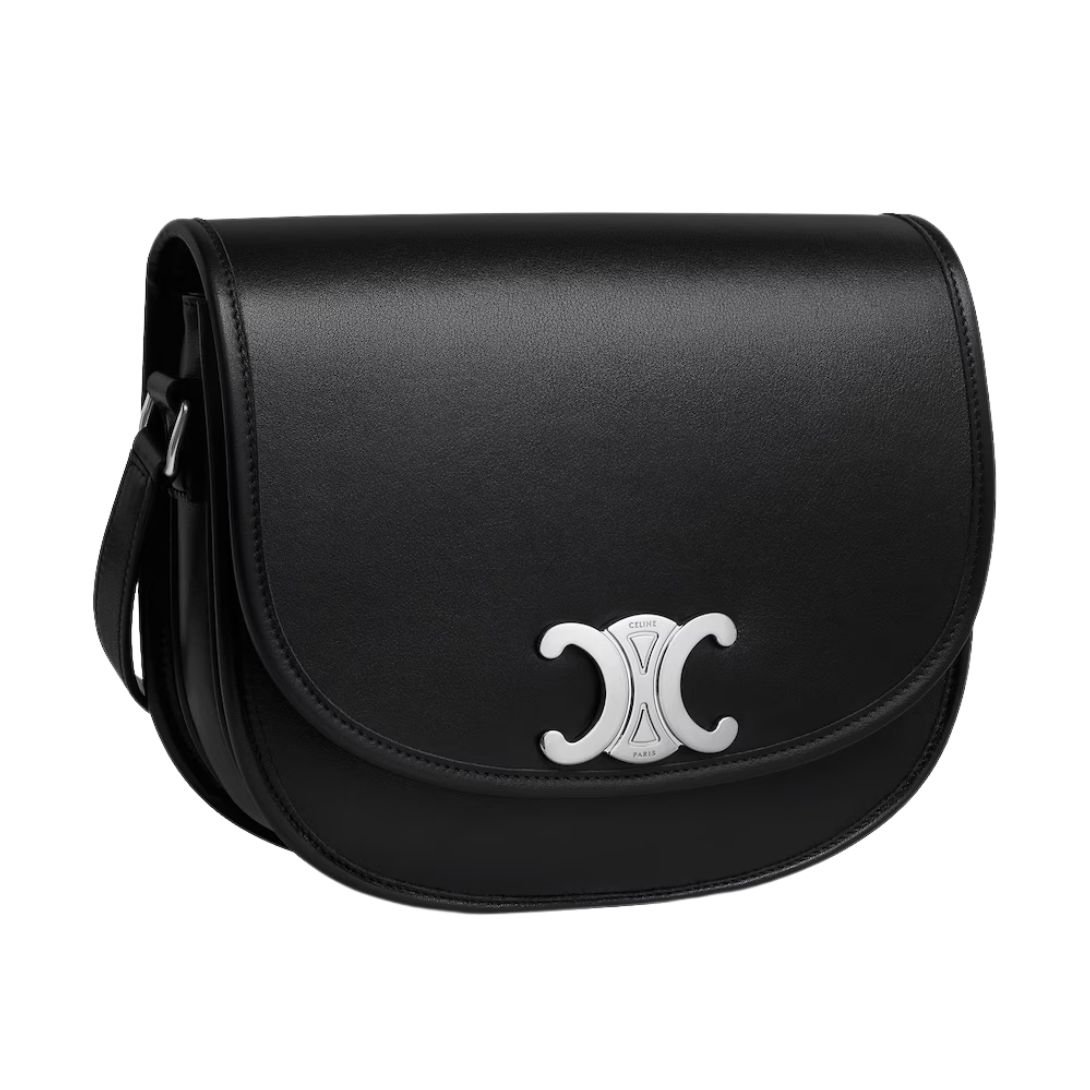 3 CELINE MEDIUM BESACE TRIOMPHE IN SUPPLE NATURAL CALFSKIN BLACK
