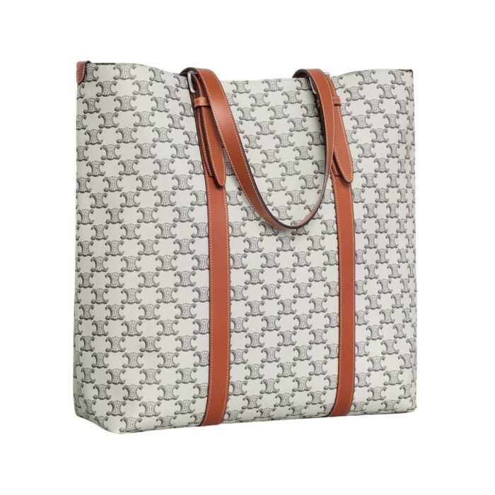 CELINE CABAS WITH BUCKLE IN TRIOMPHE CANVAS AND CALFSKIN TAN