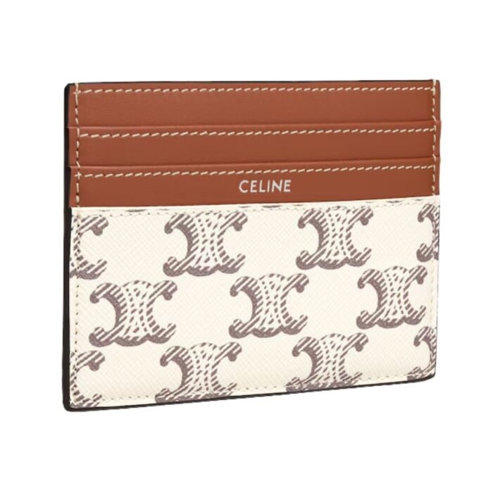 CELINE LARGE CARD HOLDER IN TRIOMPHE CANVAS AND CALFSKIN TAN