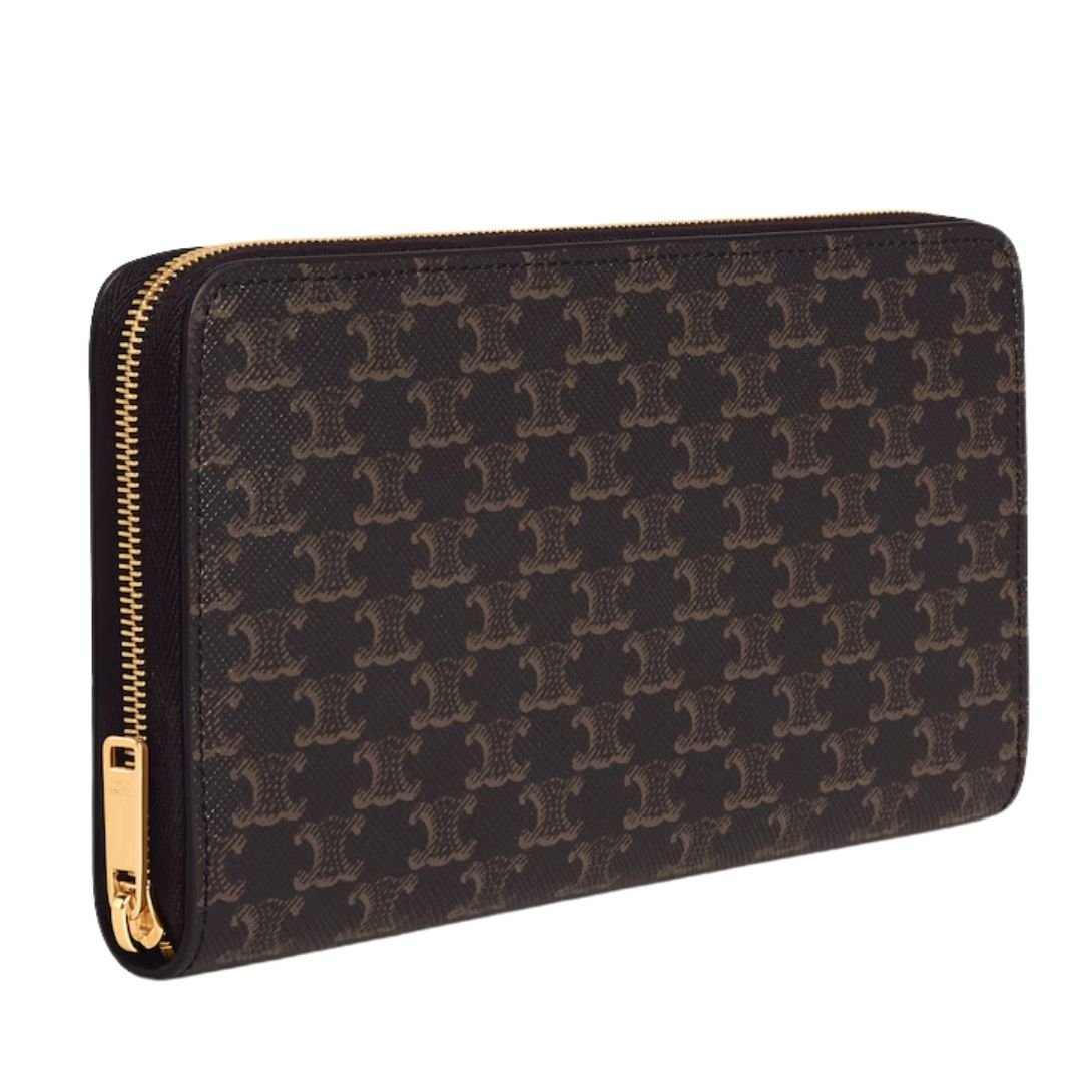 3 CELINE LARGE ZIPPED WALLET IN TRIOMPHE CANVAS BLACK