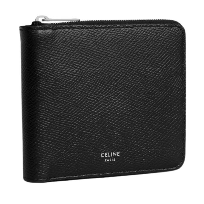CELINE ZIPPED BI FOLD WALLET WITH COIN COMPARTMENT IN GRAINED CALFSKIN