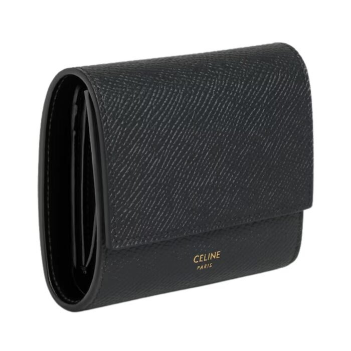 CELINE SMALL TRIFOLD WALLET IN GRAINED CALFSKIN BLACK